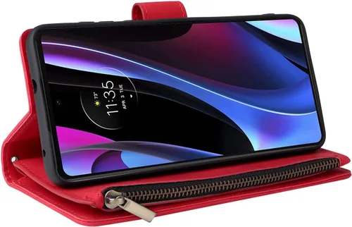 Vista 7 de LBYZCASE Funda para Moto G 5G 2022 con ranuras para tarjetas de bloqueo RFID, función atril duradero, cierre magnético, cierre magnético, correa