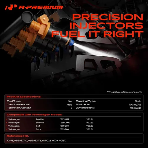 Vista 2 de A-Premium Inyectores de combustible de 5 agujeros compatibles con Volkswagen Jetta 1999-2001, Golf 1999-2001, EuroVan 1997 1999-2000, V6 2.8L