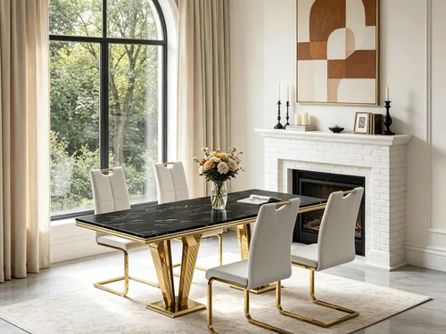 Vista 20 de 5 Piece Black Marble Dining Table Set for 4, Modern Faux Marble Kitchen Dining Room Tables with 4 Leather Chairs Set, 68.11" Luxury Rectangular