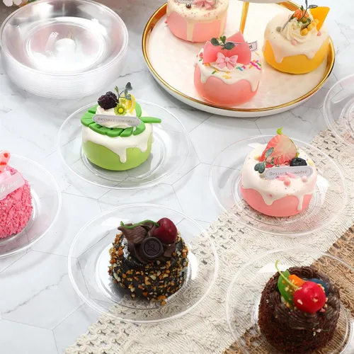 Vista 6 de Zopeal 150 platos de postre de plástico de 5 pulgadas, desechables a granel, pequeños aperitivos transparentes, redondos, para tartas de boda