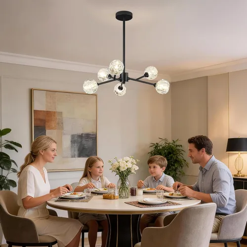 Vista 2 de Weesalife Sputnik - Candelabros para comedor sobre mesa, modernos candelabros de cristal, 6 luces negras para sala de estar, dormitorio, isla