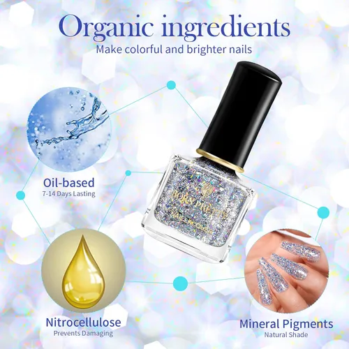 Vista 6 de BORN PRETTY Esmalte de uñas holográfico con purpurina plateada 02fl oz