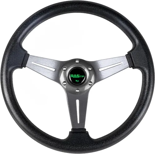 Vista 8 de RASTP Volante de carreras universal de 13.8 pulgadas, 6 pernos, agarre de vinilo y aluminio con botón de claxon para auto - Negro
