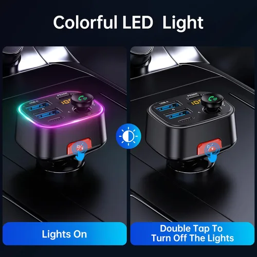 Vista 6 de Syncwire Bluetooth 5.4 Transmisor FM Adaptador de coche 48W (PD 36W y 12W) [Interruptor de luz] [Sonido de bajo HiFi] [Carga rápida] Adaptador