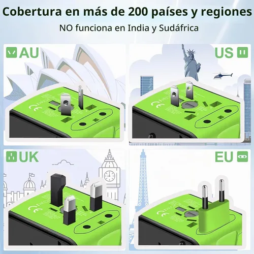 Vista 4 de JMFONE Adaptador de viaje universal GaN de 70 W con cable USB-C para más de 3 USB C 1 USB A + 2500 W AC Outlet, adaptador de corriente internacional
