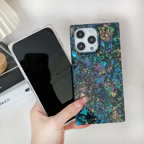 Vista 5 de KERZZIL Elegante Funda con Concha de Madre Perla para Niña Compatible con iPhone 14 de 6.1 Pulgadas, Funda Rectángulo con Borde, Elegante y delgada