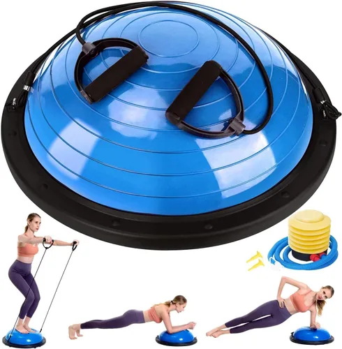 Entrenador de media pelota de equilibrio, media pelota de ejercicio de yoga con bandas de resistencia y bomba de pie, entrenador de equilibrio para