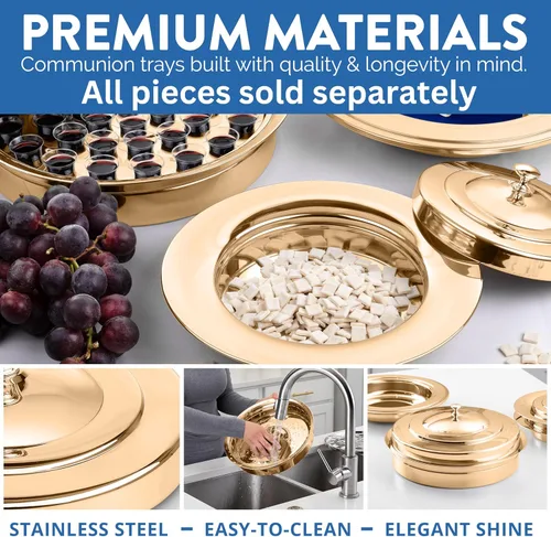 Vista 2 de Bandejas de comunión doradas prémium para iglesias Juego de utensilios de comunión de acero inoxidable, suministros