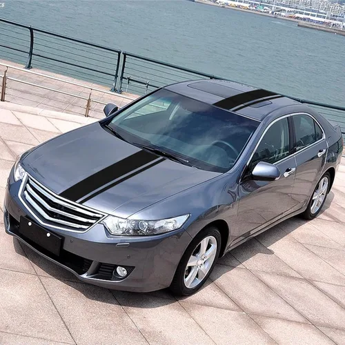 Vista 6 de 3 piezas de calcomanías de vinilo con diseño de rayas deportivas modificadas para el capó, el cuerpo y el techo del coche, gráficas, decorativas
