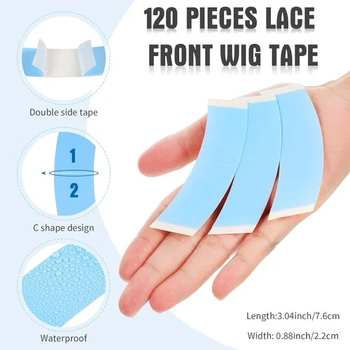 Vista 2 de Maitys 120 piezas de cinta frontal de encaje para peluca, adhesivo de doble cara, impermeable, en forma de C, para pelucas largas y cortas, sin