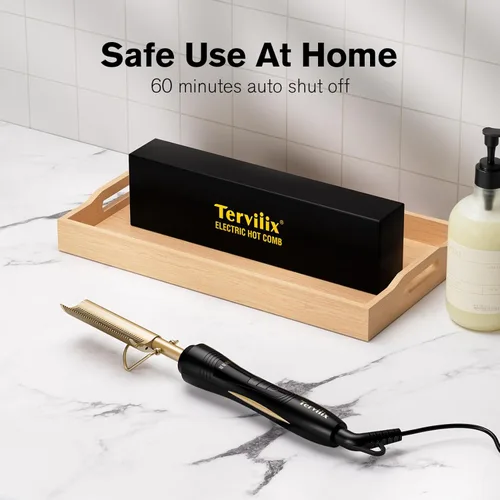 Vista 6 de Terviiix Peine Caliente para Pelucas de Encaje Frontal, Peines de Dientes Curvos de Presión para Cabello de Mujeres Negras, Peine Alisador