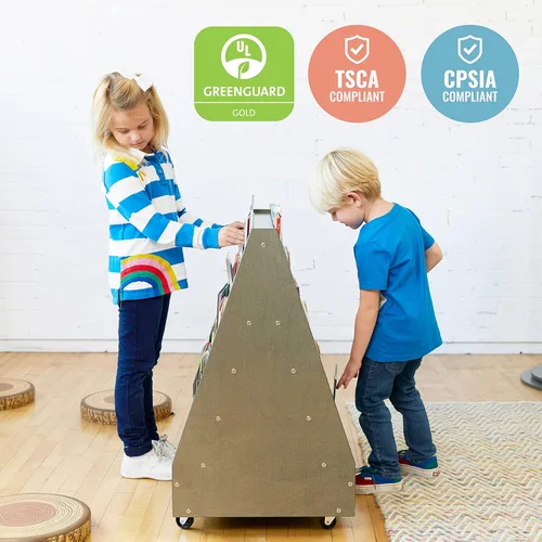 Vista 7 de ECR4Kids - Expositor de libros móvil de doble cara, estantería para aula, gris lavado