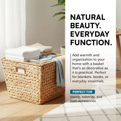 Vista 2 de Honey-Can-Do - Canasta cuadrada de jacinto de agua, grande, color natural, STO-02884