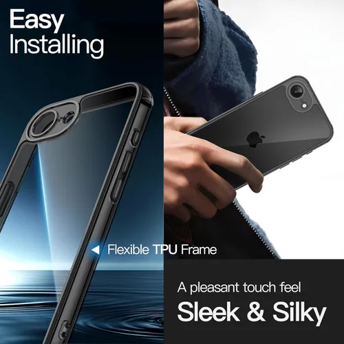 Vista 6 de JETech - Funda para iPhone 16e 6.1 pulgadas 2025, cubierta a prueba de golpes sin amarillamiento, parte trasera transparente antiarañazos (negro)