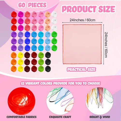 Vista 2 de Zhanmai 60 bufandas cuadradas sedosas para bailar, accesorios de trucos, accesorios de rendimiento, bufandas, bufanda de banda rítmica, 24 x 24