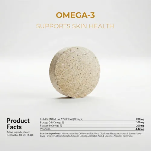 Vista 7 de Aceite de pescado Omega 3 para perros, 120 tabletas masticables - con Omega 3, 6 y 9, vitamina E para el desprendimiento de perros, picazón, piel