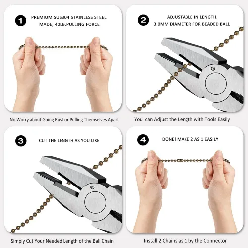 Vista 5 de Cadena de extensión de ventilador de techo con bombilla decorativa y cable de 13.6 pulgadas, juego de cadena de bronce para lámpara de techo