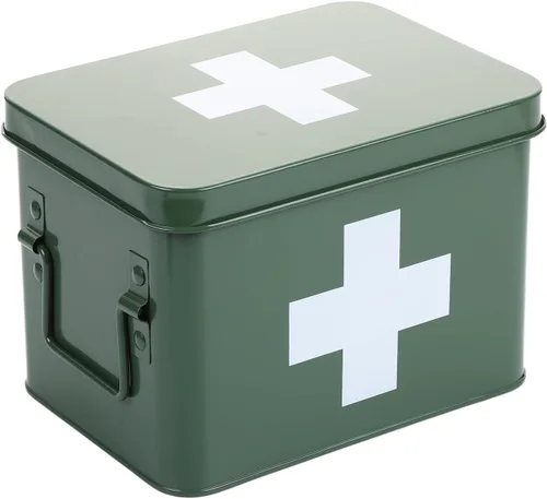 Lassos Boutique Caja de primeros auxilios esmaltada retro para almacenamiento de medicinas y decoración del hogar con tapa y bandeja extraíble