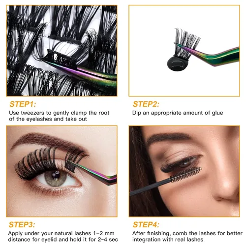 Vista 4 de Extensiones de pestañas rizadas en racimo D, para colocar uno mismo. Mezcla de 0.31 a 0.63pulgadas, 72 racimos de pestañas rizadas C, D, B&Q LASH