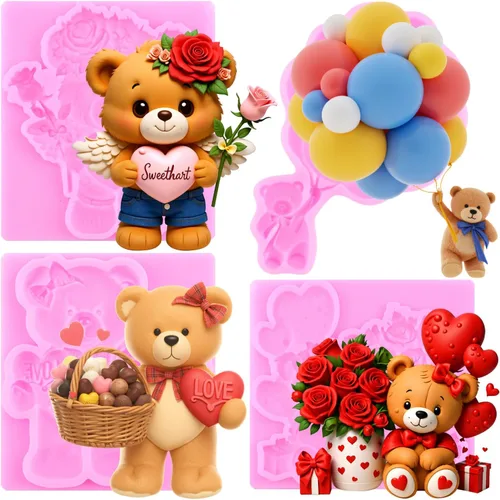 Vista 19 de ZiXiang - Molde de fondant de perlas de silicona para oso, juego de 5 Ball Pearl Semi Sphere Chocolate Molds Teddy Bear Cake Decorating Cupcake