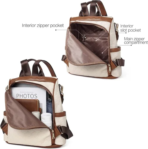 Vista 3 de CLUCI - Bolso de hombro tipo mochila de cuero para mujer, diseño grande y a la moda, para viajes