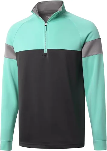 Suéter de golf con cremallera de un cuarto para hombre, ajuste delgado, manga larga, absorción de rendimiento, raglán, cuello alto falso, sudaderas