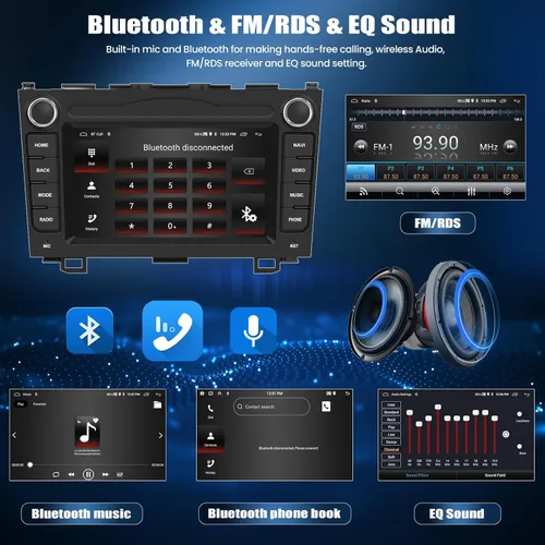 Vista 6 de 2G+64G Android 13 Radio de coche estéreo para Honda CRV 2007-2011 con CarPlay Android Auto, 7 pulgadas HD pantalla táctil GPS WiFi Bluetooth EQ
