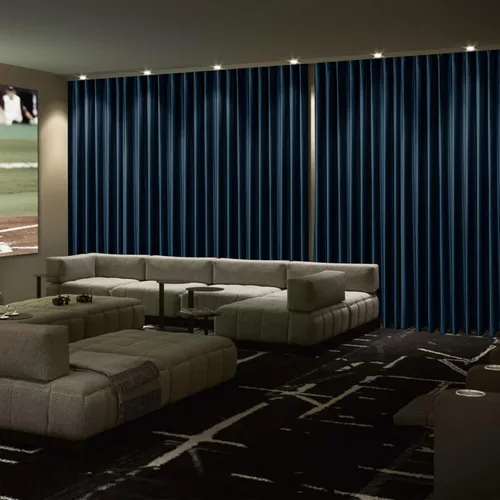 Vista 17 de Frelement Cortinas de cine de terciopelo con ganchos planos de privacidad con forro opaco para sala de cine, sala de cine, escenario, villa, 100
