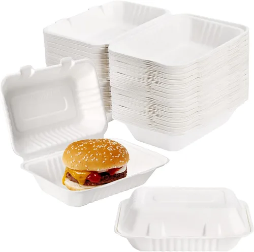 Vista 3 de Lawei Paquete de 50 recipientes de comida para llevar, 9 x 6 pulgadas, caja con bisagras con bisagras, contenedores desechables para llevar, aptos