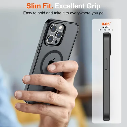 Vista 1486 de SUPFINE - Funda magnética para iPhone 13 Pro Max (compatible con MagSafe), (protección contra caídas de grado militar de 10 pies), delgada, Negro