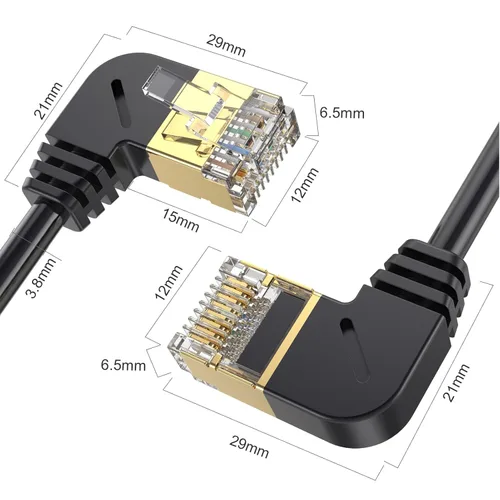 Vista 3 de Cable Ethernet Cat 8 para interiores y exteriores, cable de conexión LAN, ángulo recto, macho a izquierdo, macho de alta velocidad, RJ45, cable