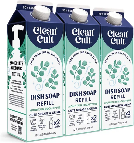 Vista 9 de Cleancult Repuesto líquido de jabón para platos (32 onzas, 1 paquete), poder de limpieza a base de plantas, jabón para platos que corta la grasa
