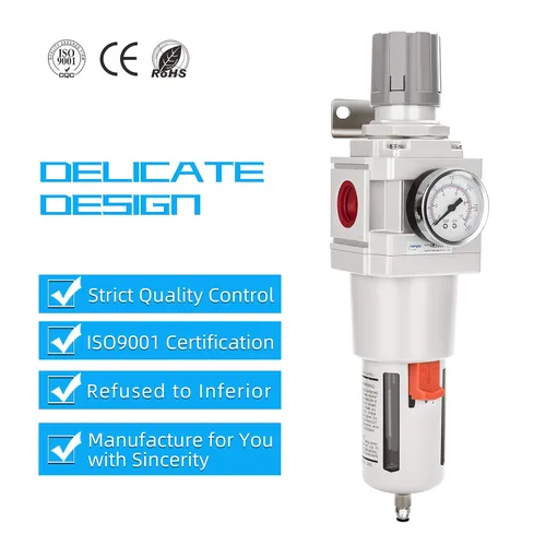 Vista 6 de NANPU 1" NPT Filtro de aire comprimido regulador combinado tipo piggyback, elemento de latón de 5 micrones, cuenco de policarbonato, desagüe