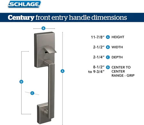 Vista 2 de Schlage FE285 CEN 622 LAT CEN Century Front Entry Handleset with Latitude Lever, Lower Half Grip, Matte Black