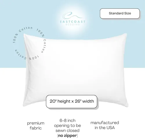 Vista 11 de East Coast Bedding Funda de almohada vacía de tamaño King y Queen estándar, funda de almohada 100% algodón, funda de almohada de bricolaje