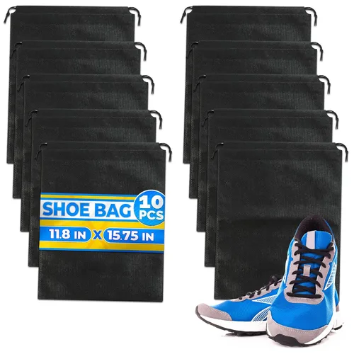 Juego de 10 bolsas de viaje para zapatos, sin malla, sólidas, 11.8 x 15.75 pulgadas, impermeables, con cordón, para viajes, ropa o equipo húmedo