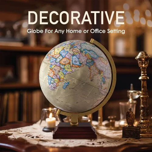Vista 3 de Waypoint Geographic Atlantic Plus Globe, estilo océano antiguo, referencia actualizada para decoración del hogar y la oficina, 17 pulgadas de alto x
