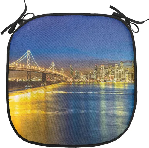 Vista 173 de Lunarable USA Chair Cushion Pad, American Cities Skylines Metropolis Architecture Sketch Style Hand Drawn Art Print, Seat Padding for Kitchen &