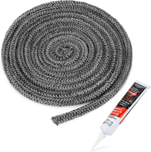 Vista 12 de Stanbroil Junta para estufa de leña, sello de cuerda de fibra de vidrio impregnada de grafito de 1/2" x 84" y kit de junta de cemento de alta