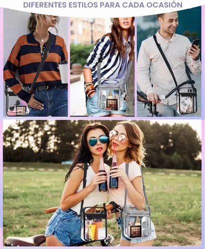 Vista 7 de Bolsa transparente aprobada para estadios, bolsa cruzada transparente, con correa de hombro ajustable para mujer, con bolsillo frontal Negro