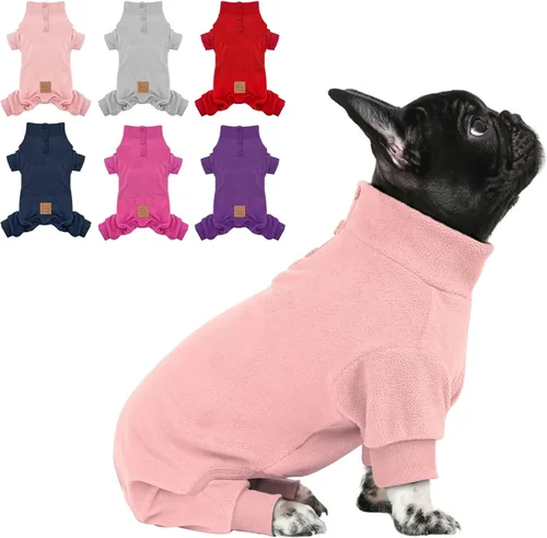 Vista 10 de cyeollo Pijama de forro polar para perro, overol térmico para perrito, enterizo elástico para perros, ropa para gatos, color azul marino, talla XS