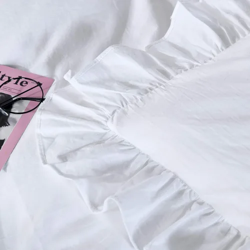 Vista 2 de Queen's House - Funda de edredón de tamaño individual con volantes blancos, de algodón lavado, estilo bohemio y elegante, funda de edredón de 3