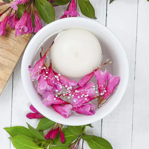 Vista 9 de FOMIYES Velas flotantes, velas flotantes, perlas artificiales, cadena de cuentas, guirnalda de flores, alambre con cuentas para decoración de bodas