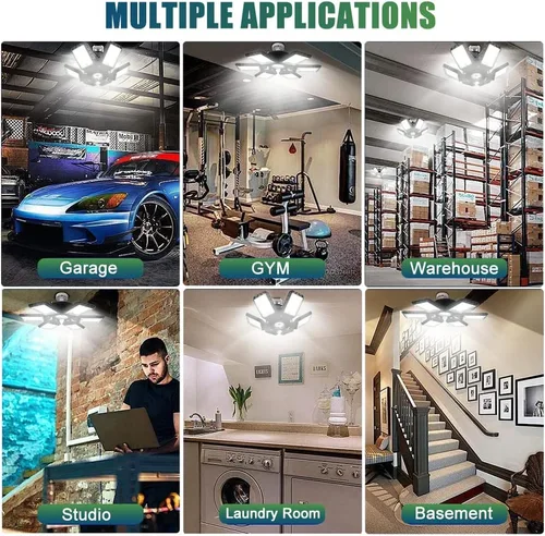 Vista 7 de Paquete de 2 Luces LED para Garaje, 160W 16000LM 6500K Luces de Garaje para Techo Bombilla LED con 6+1 Paneles Ajustables, Luz LED de Taller