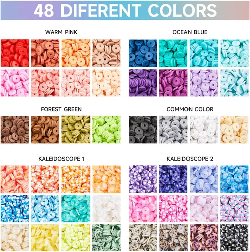 Vista 2 de INSCRAFT Juego de 11000 cuentas de arcilla para hacer pulseras, 48 colores, cuentas planas y redondas de arcilla polimérica, kit de pulsera