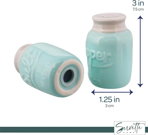 Vista 6 de Tarros de especias de cerámica con sal y pimienta azul claro