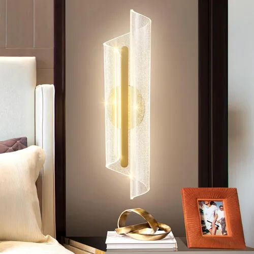 Vista 4 de Apliques de pared dorados modernos de 19.7 pulgadas, iluminación de pared, luces LED regulables para sala de estar, dormitorio, baño, escaleras