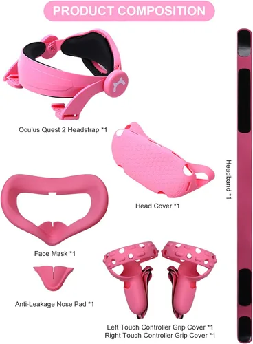 Vista 8 de MODJUEGO Head Strap for Oculus Quest 2 with Silicone Touch Controller Grip Cover,VR Shell Protector Cover & VR Face Cover 6 in1 Replacement Set