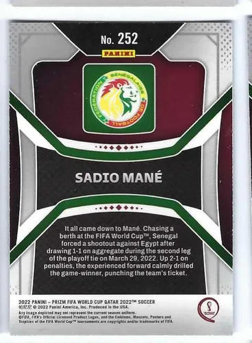 Vista 2 de SADIO MANE 2022 Panini Prizm Copa Mundial de la FIFA Qatar 2022 Fútbol #252 Carta Senegal