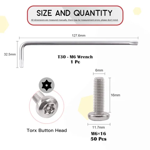 Vista 2 de Hilitchi Tornillos de seguridad Torx de cabeza de botón M6 Tornillos de acero inoxidable a prueba de manipulaciones w T30 Bit (M6x16-50PCS)